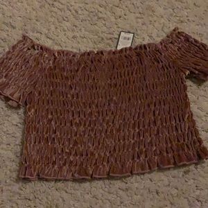 Wild Fable rouched blush off the shoulder top - L